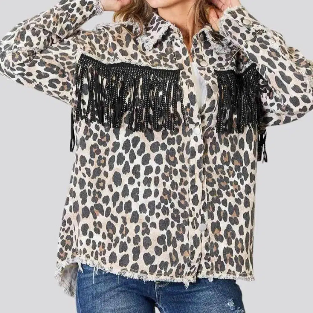 Leopard-print denim jacket
 for women