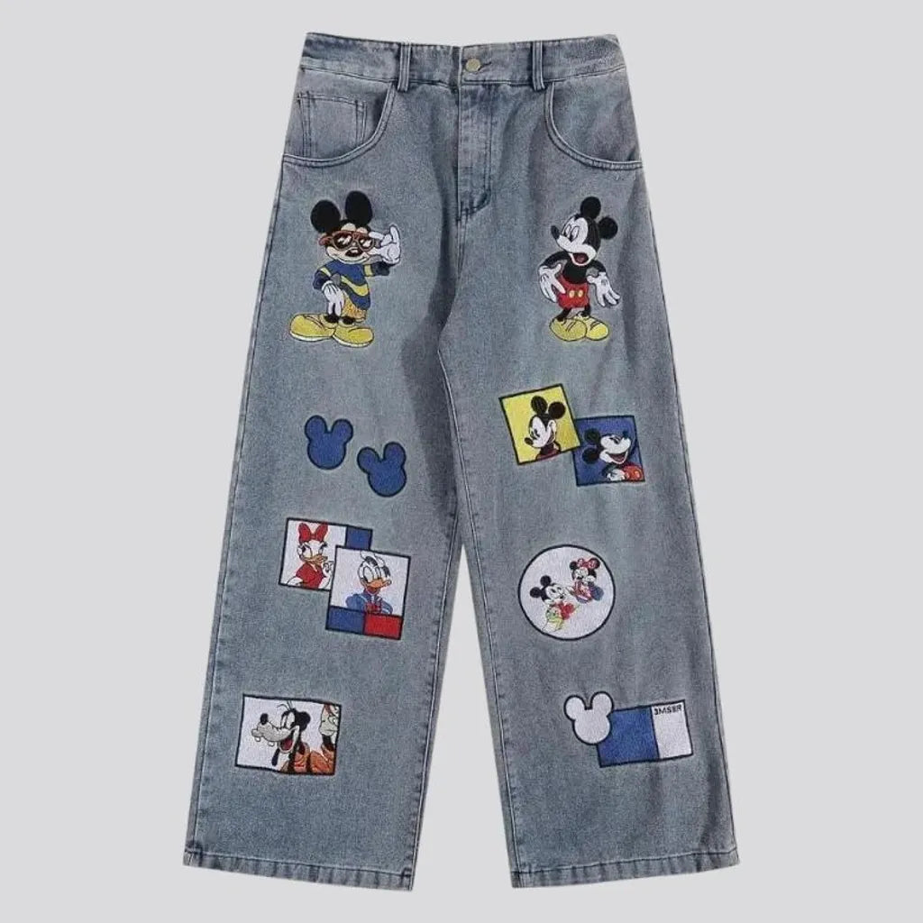 Street cartoon-embroidery jeans
 for women