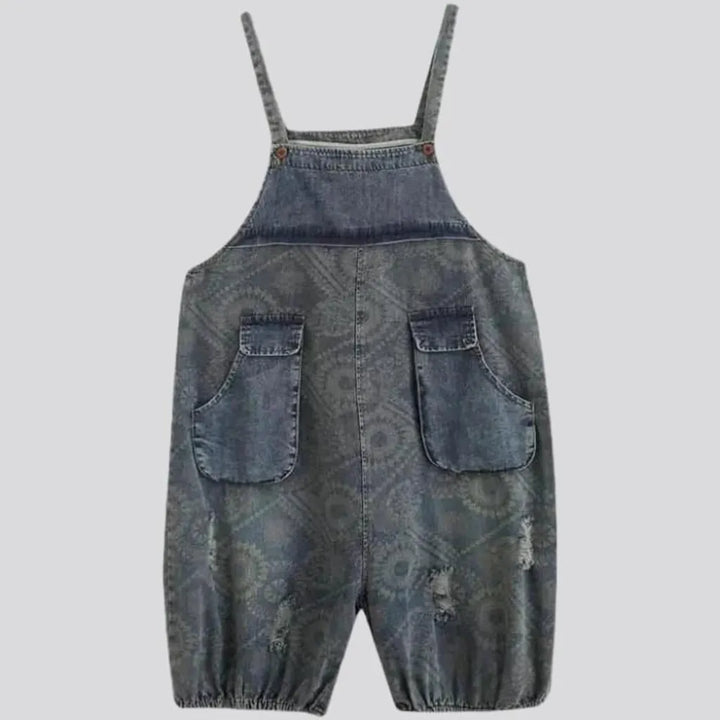 baggy, painted, ornament, vintage, short, cargo-pockets, suspenders, women's jumpsuit | Jeans4you.shop