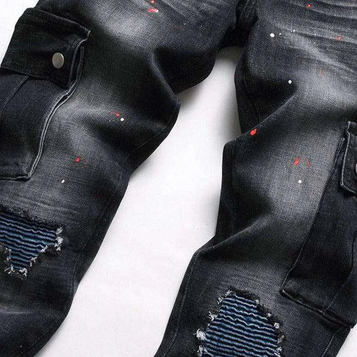 Blue patch men's biker jeans