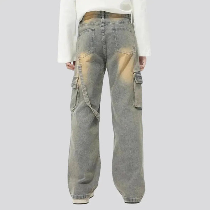 Sanded boho style wide men's jeans