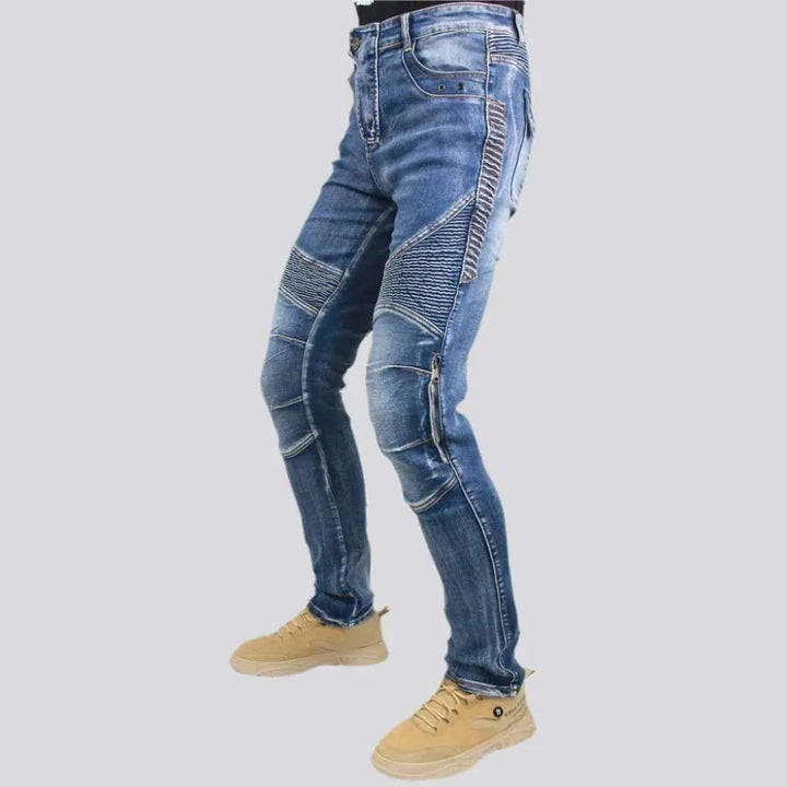 Vintage knee-pads men's biker jeans