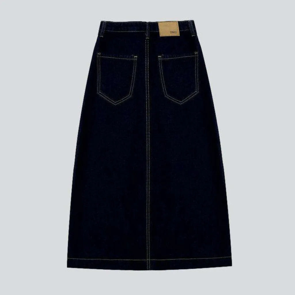 Rectangle pocket long denim skirt