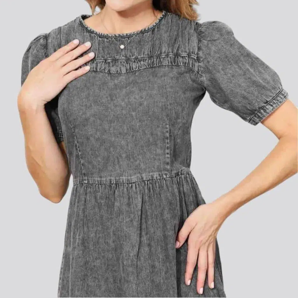 Grey pull-on women's denim dress