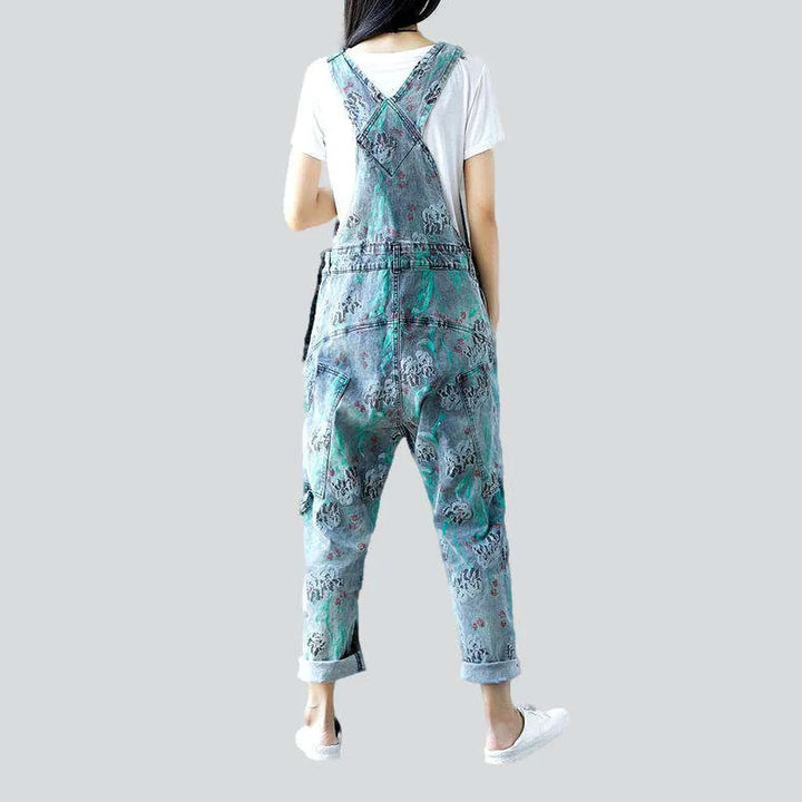 Streetwear floral women's denim jumpsuit
