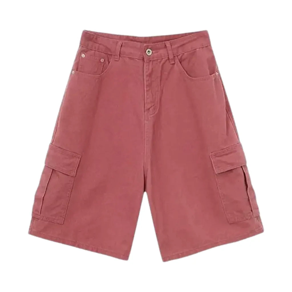 Baggy Style Cargo Men's Denim Shorts - Pink