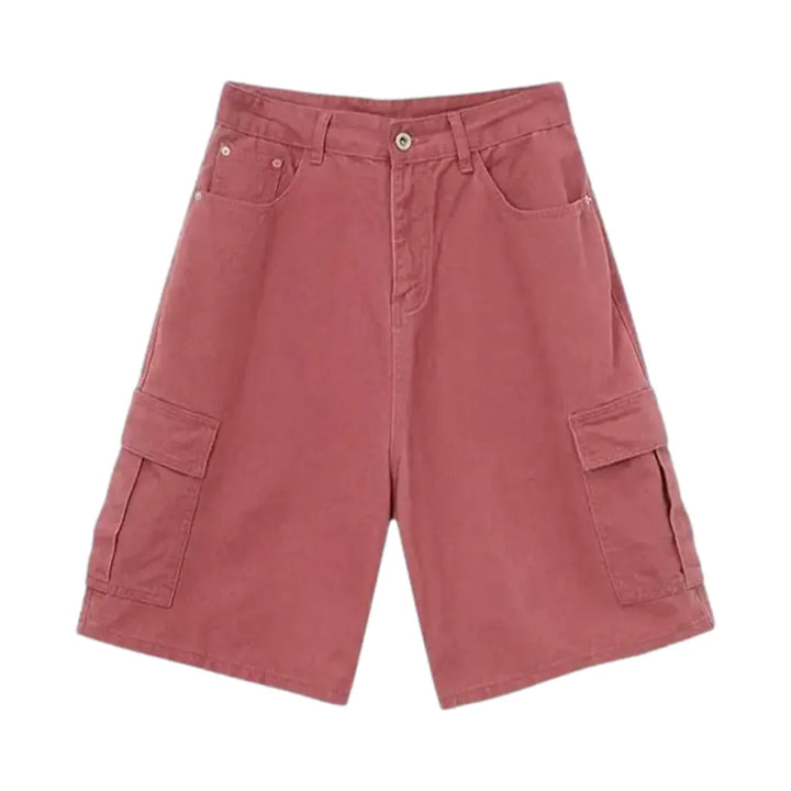 Baggy Style Cargo Men's Denim Shorts - Pink