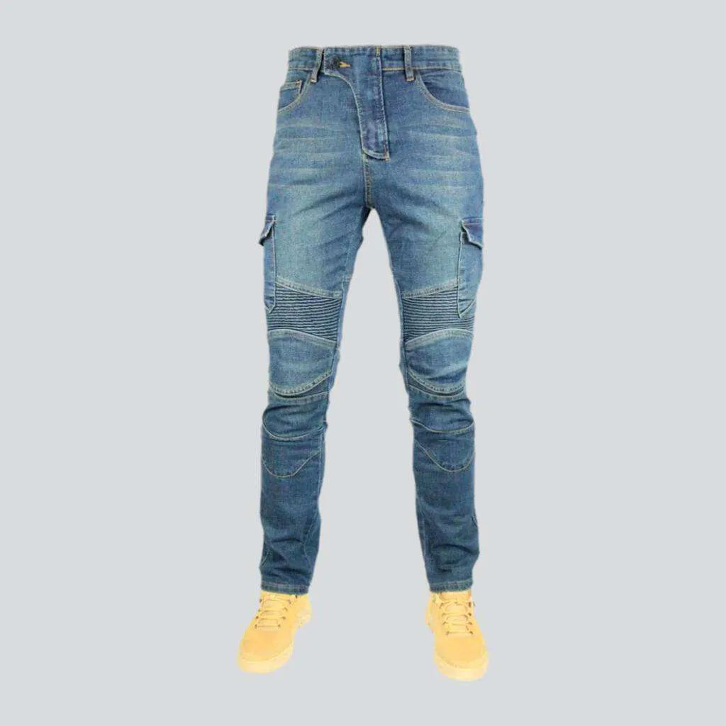 Slim wear-resistant men's moto jeans