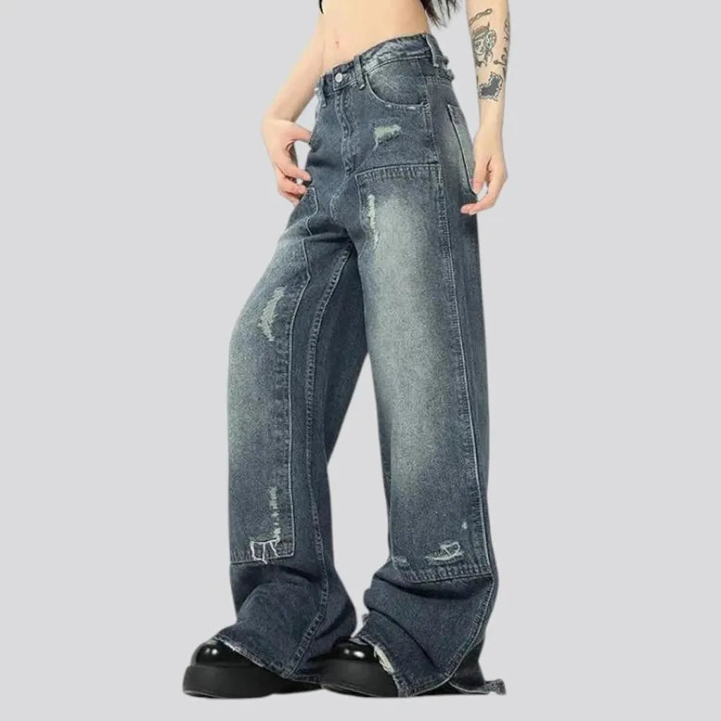 Baggy mid-waist distressed jeans for men