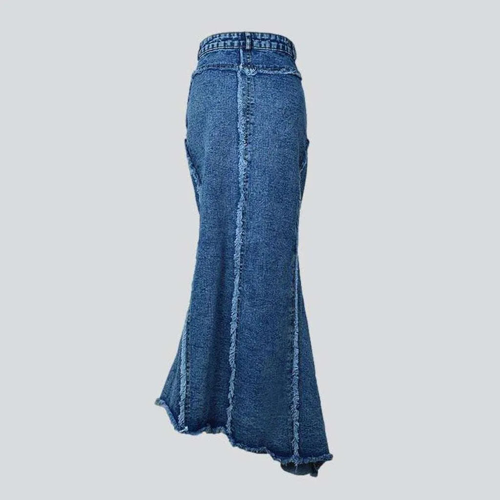Front slit embellished denim skirt