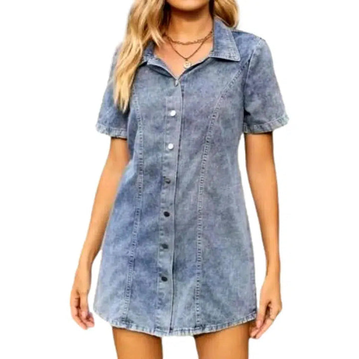 Fashion Acid Mini Jean Dress - Blue