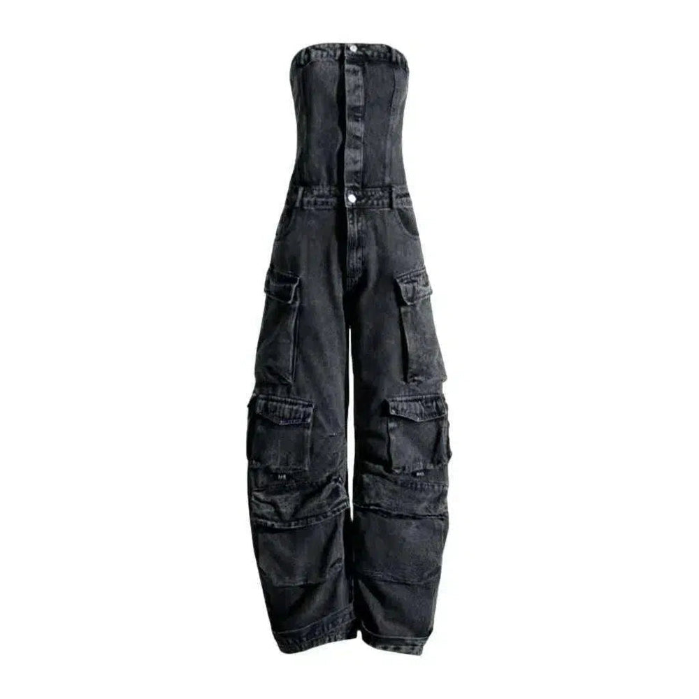 Fashion Denim Jumpsuit for Women - Grey