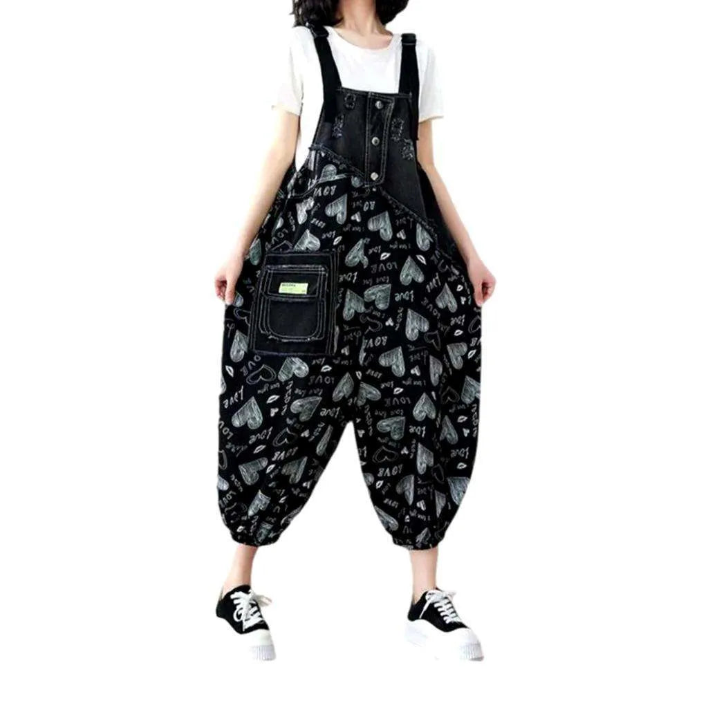 Fashion Women's Denim Dungaree - Black