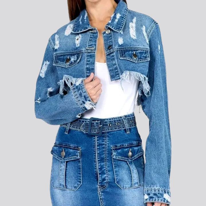 Fashionable Frayed Denim Jacket for Women | Jeans4you.shop