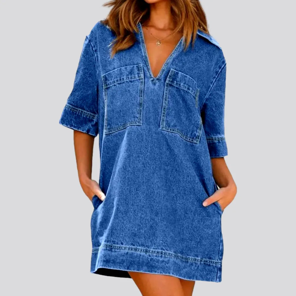 Fashionable v-neck denim caftan dress | Jeans4you.shop