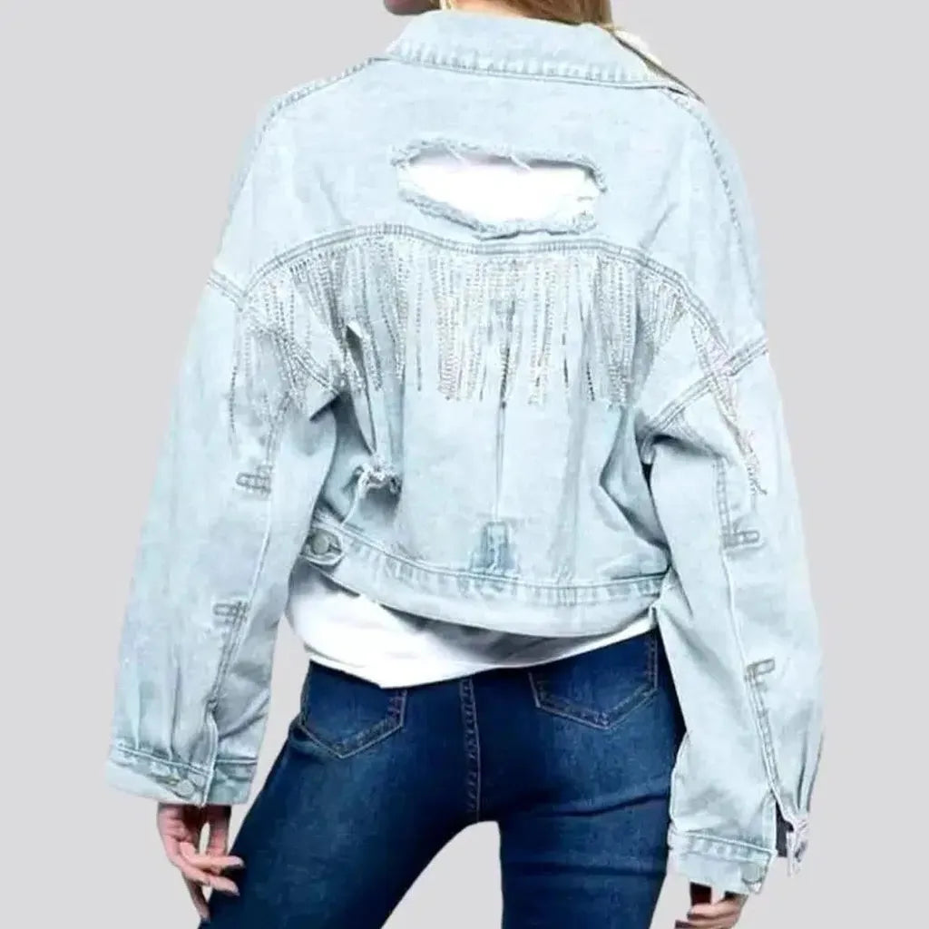 Distressed diamond jean jacket
 for women