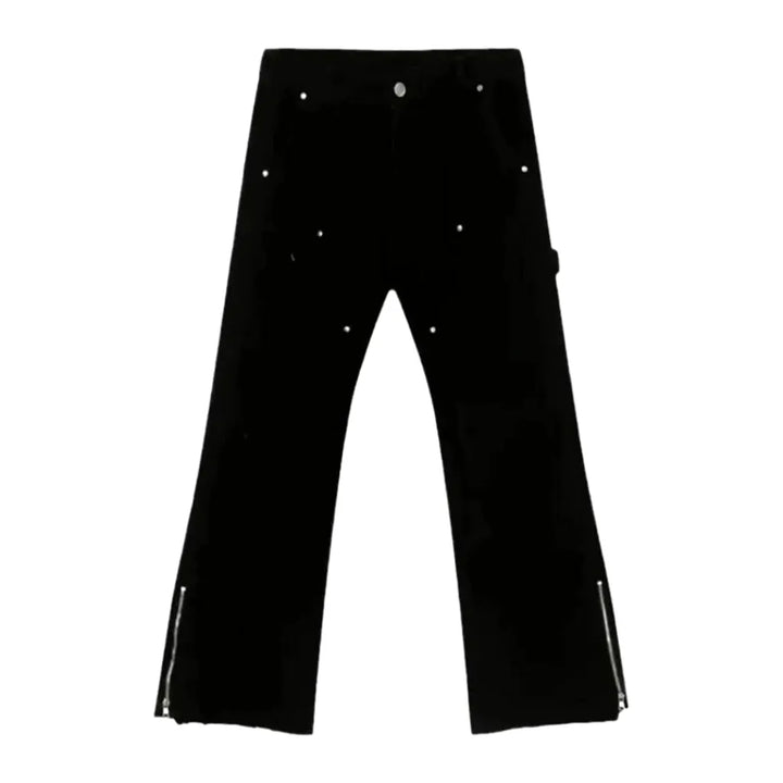 Fashionable Raw Hem Mid Rise Men's Jeans - Black