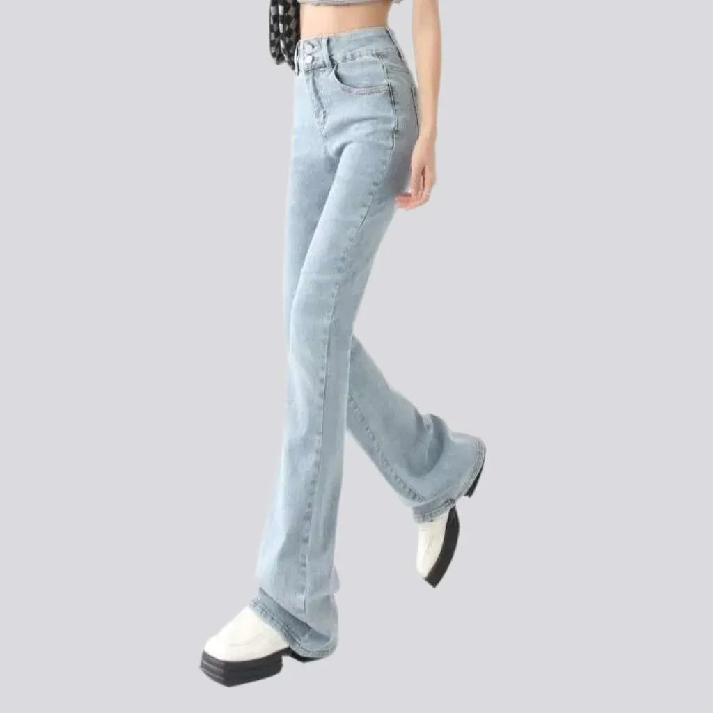 Double waistline stonewashed jeans