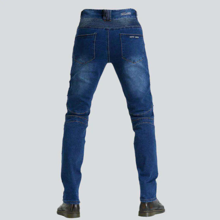 Elastic blue men's biker jeans