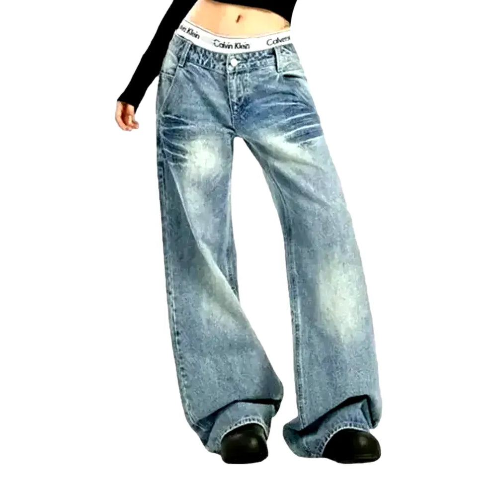 Vintage Style High Waist Jeans for Women - Blue