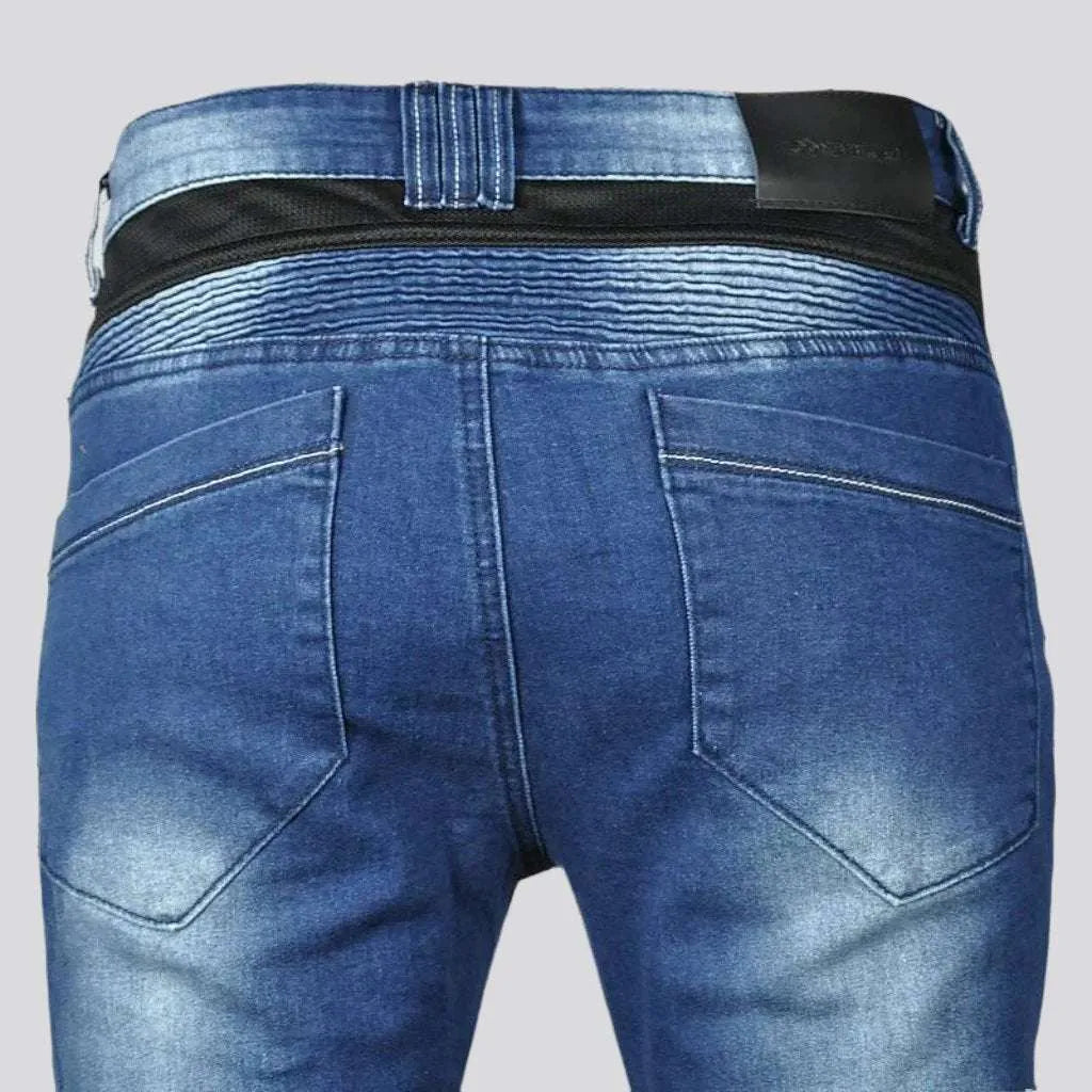 Stonewashed men's motorcycle jeans