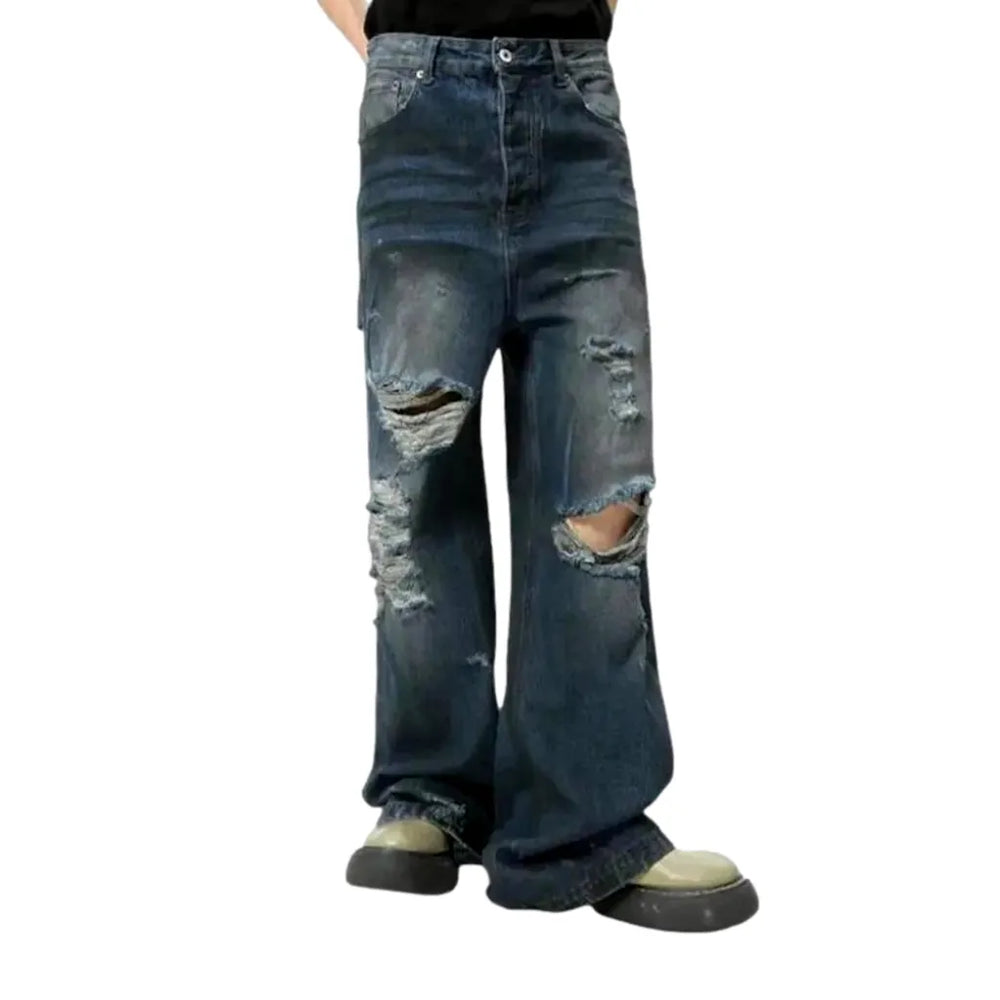 Distressed Men's Jeans - Dark Blue