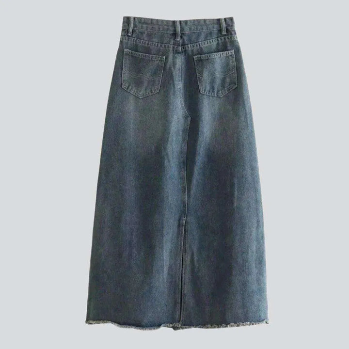 Vintage patchwork long denim skirt