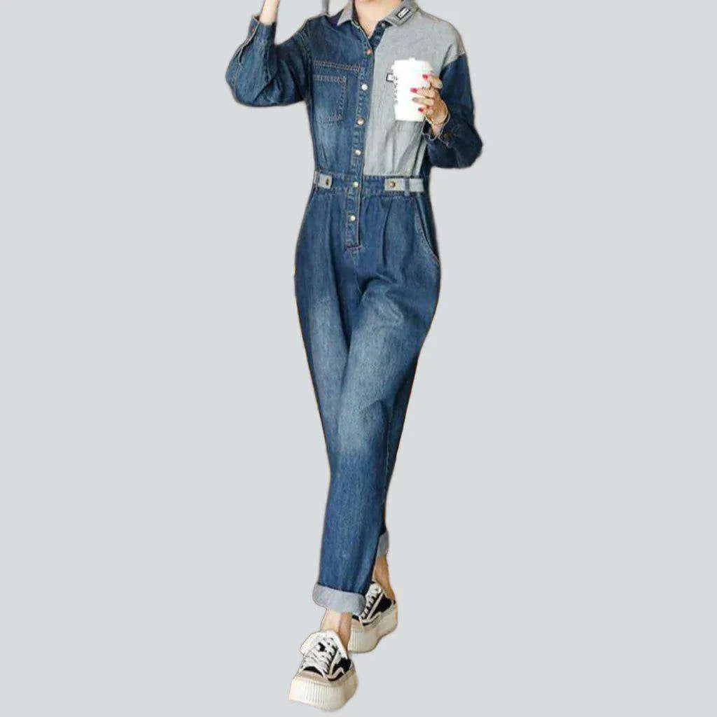 Two-color baggy women's overall