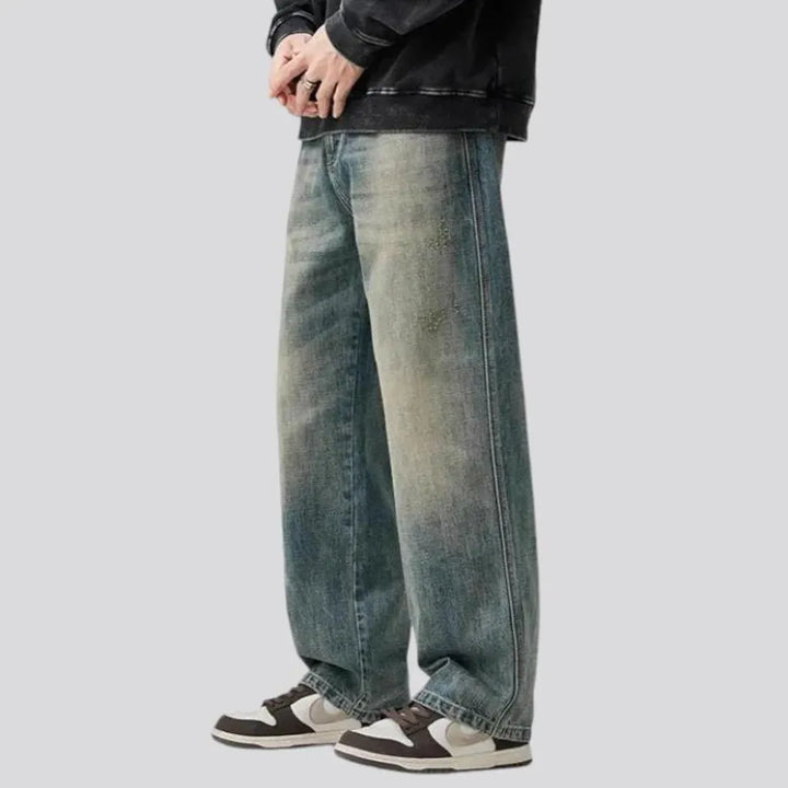 Whiskered baggy vintage men's jeans