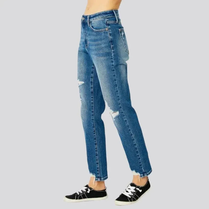 Sanded mom jeans
 for ladies
