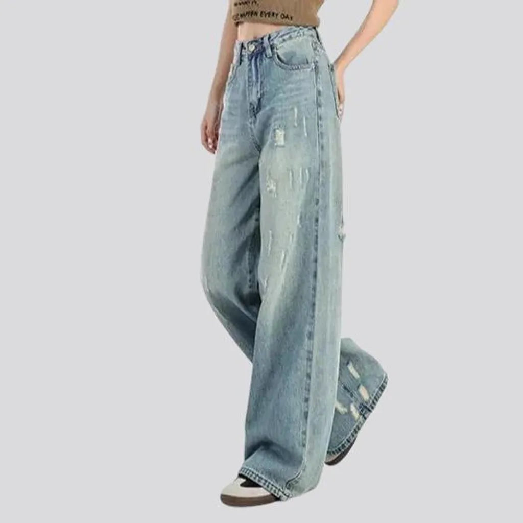 Boho style sanded jeans for ladies