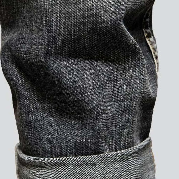 Ripped men's dark grey jeans