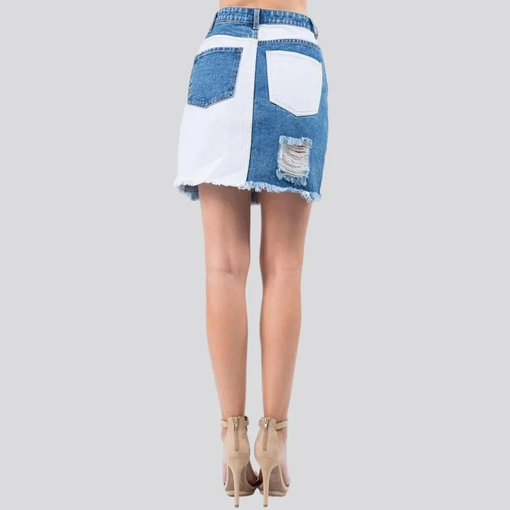 Frayed-hem fashion jeans skirt for ladies