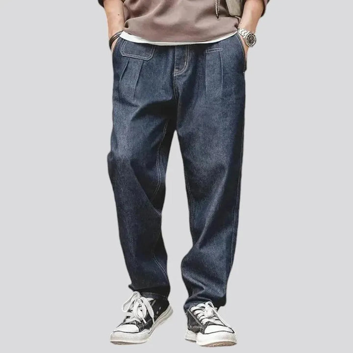 Baggy casual style pleated waistline men's jeans