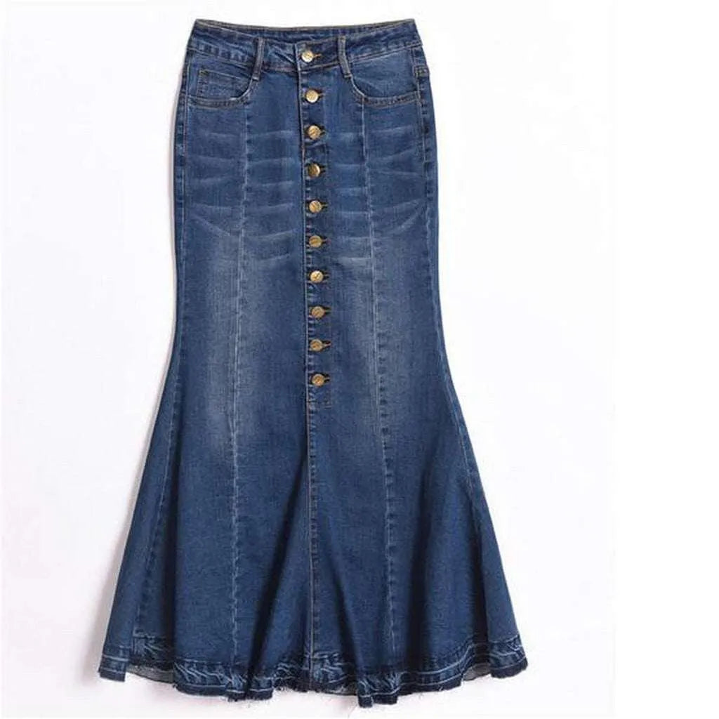 Fishtail jeans skirt with buttons