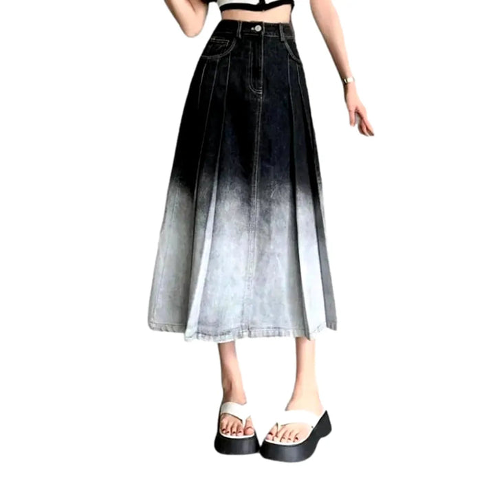 Fit-and-flare contrast denim skirt