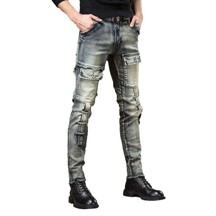 Flap pocket men's biker jeans