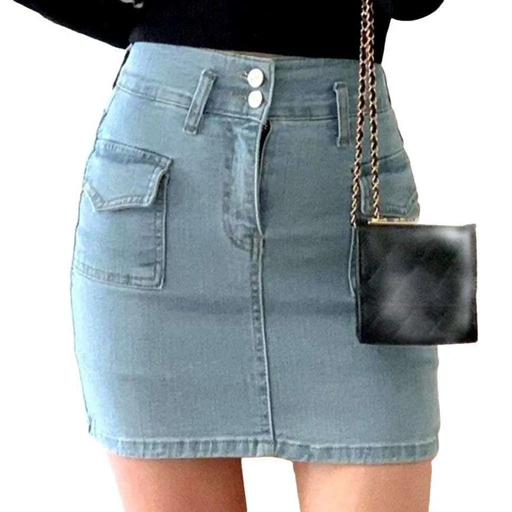 Flap pocket mini denim skirt