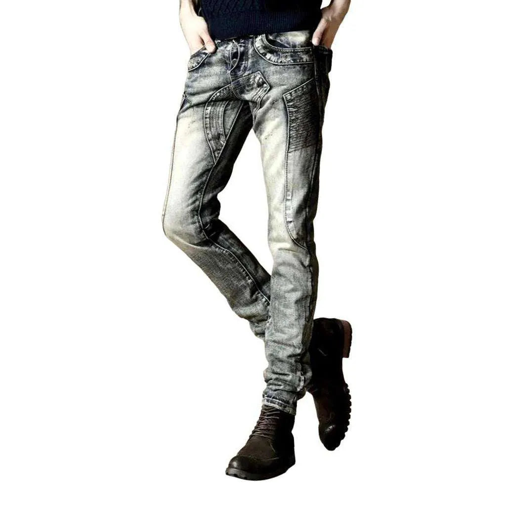 Flap pocket patchwork men's jeans