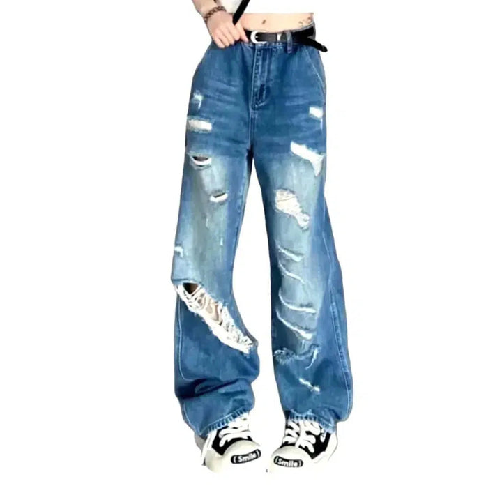 Floor-length whiskered jeans
 for women