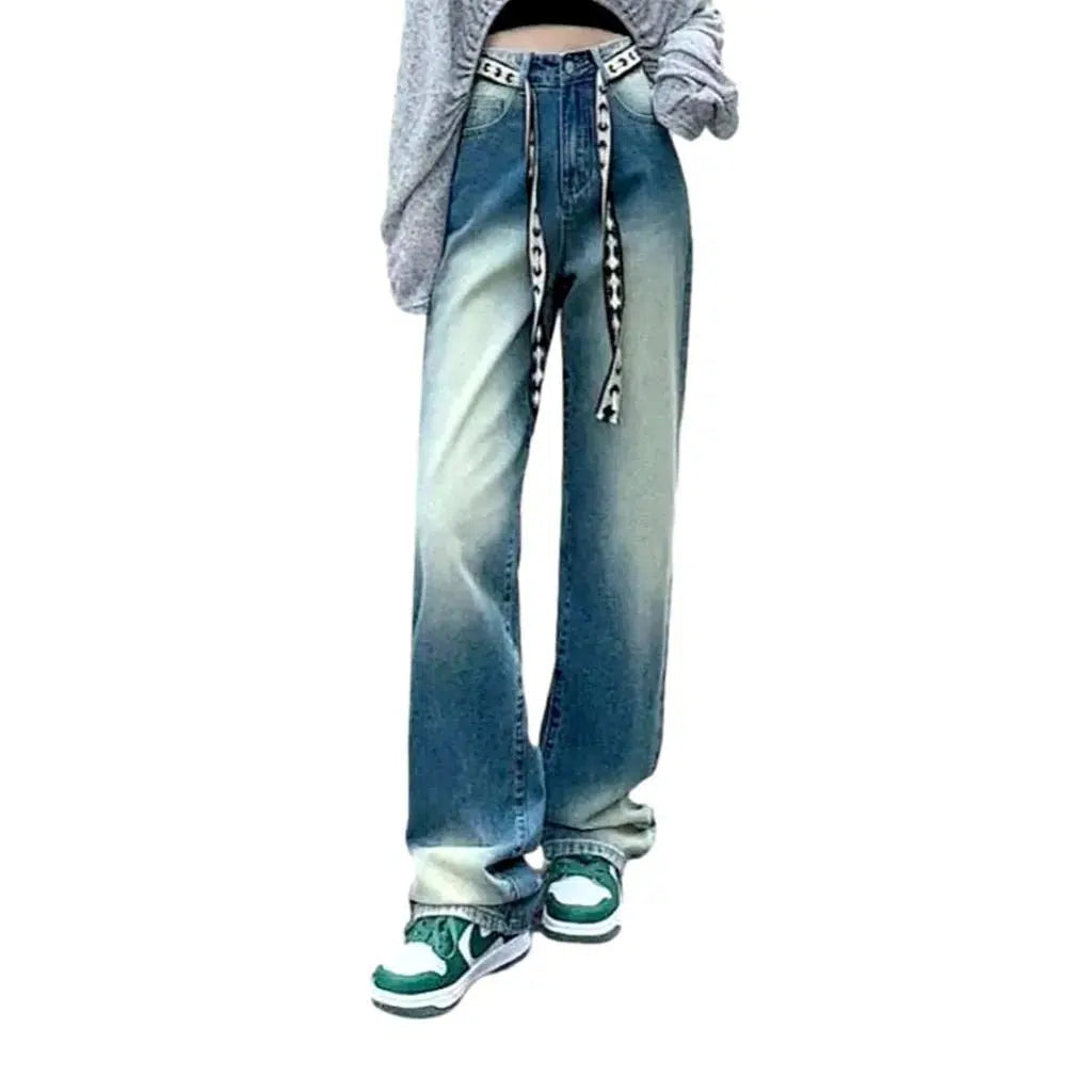 Floor-length women's sanded jeans