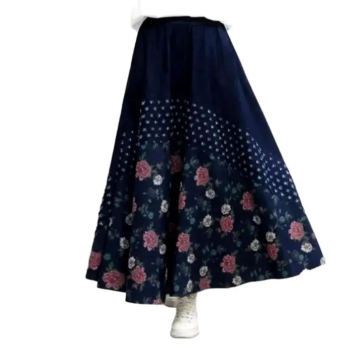 Flower dark-wash women's denim skirt