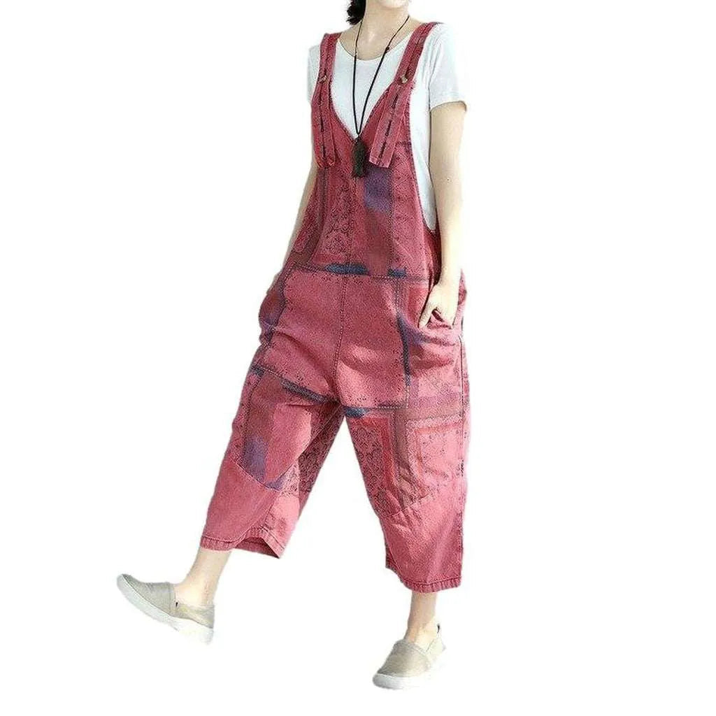 Flower decorated women's jeans overall