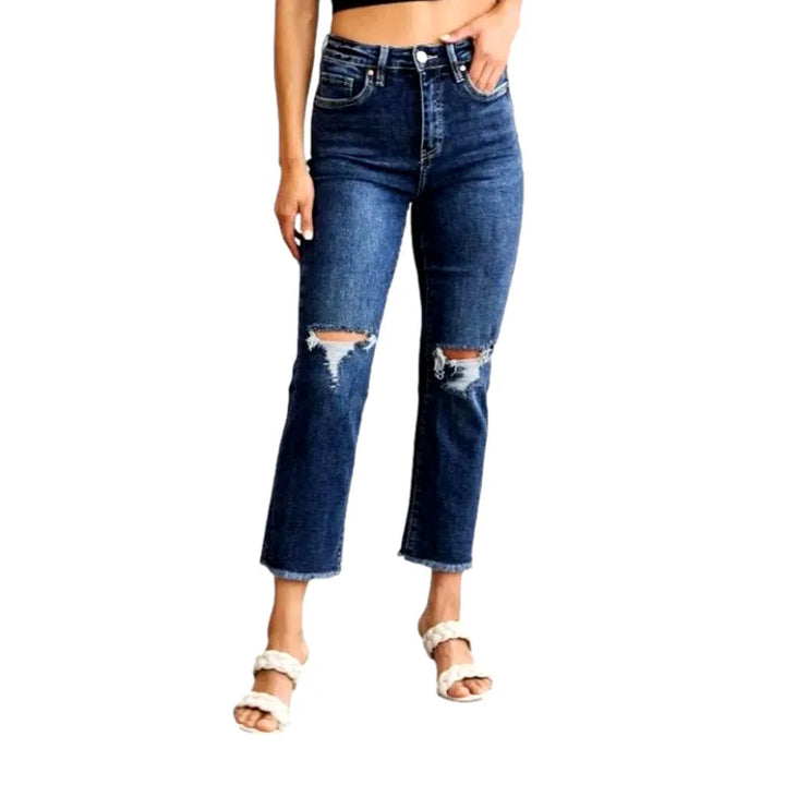 Frayed women's high-waist jeans