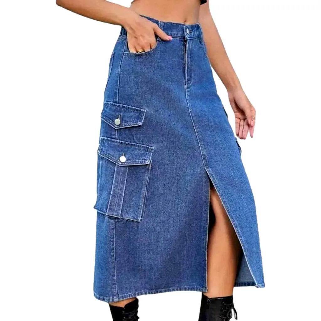 Front-slit long jeans
 for women