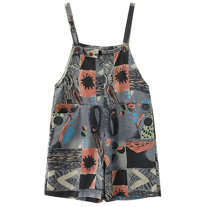 Funny painted denim overall shorts