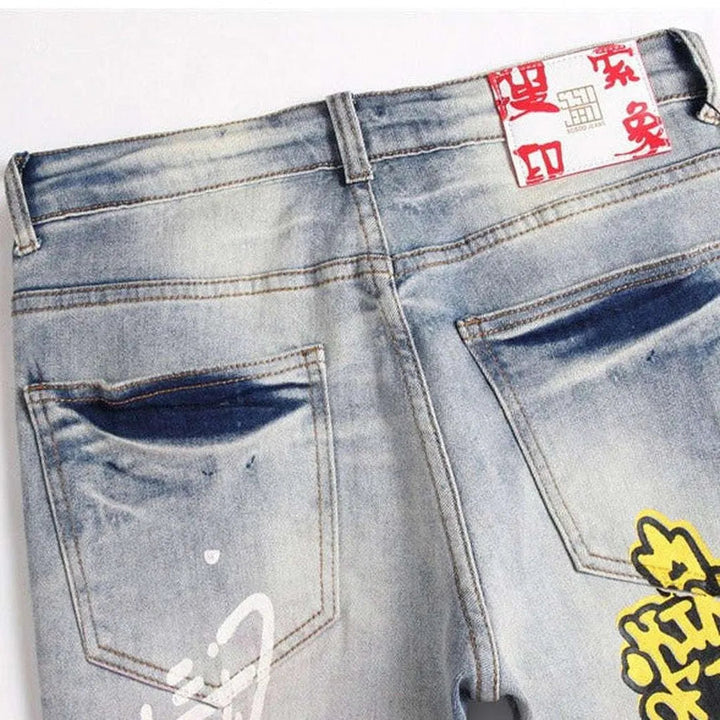Graffiti print jeans for men