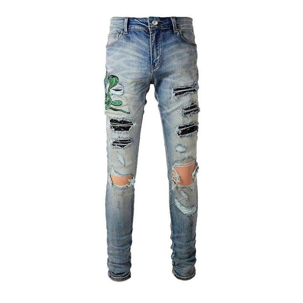Green cobra embroidery men's jeans