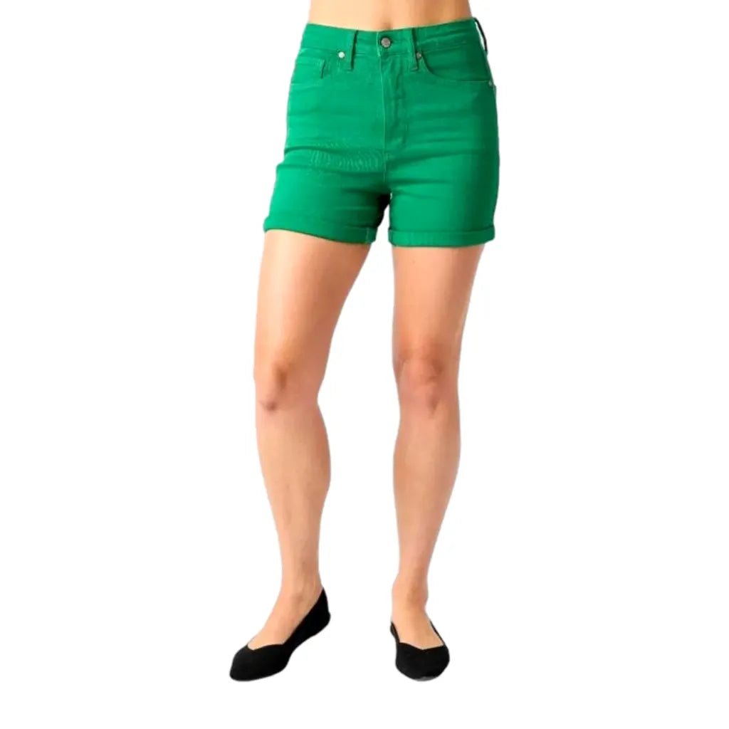 Green color jeans shorts
 for ladies