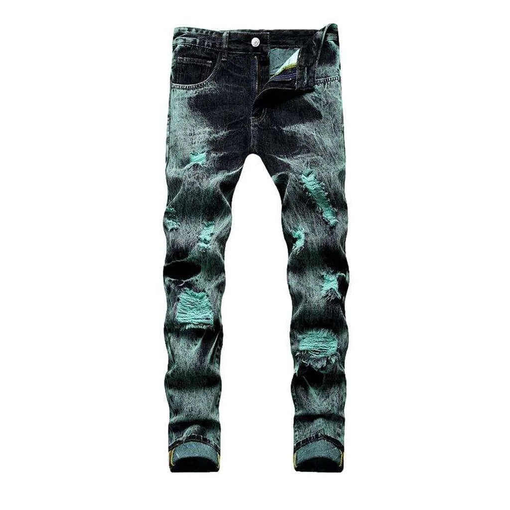 Green over-dyed jeans for men